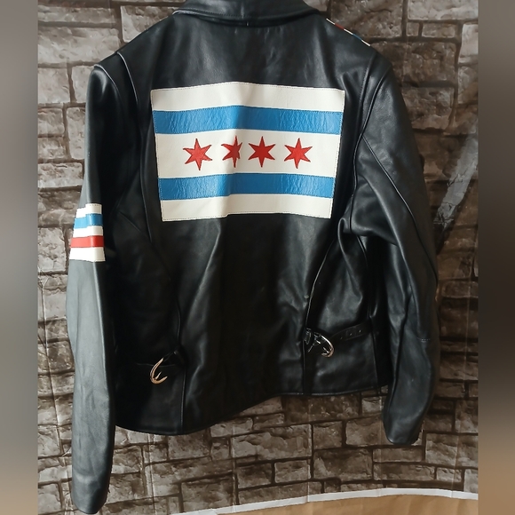 Vanson Motorcycle Bike Black Leather Jacket with Red, White, and Blue Accents. - Picture 2 of 15